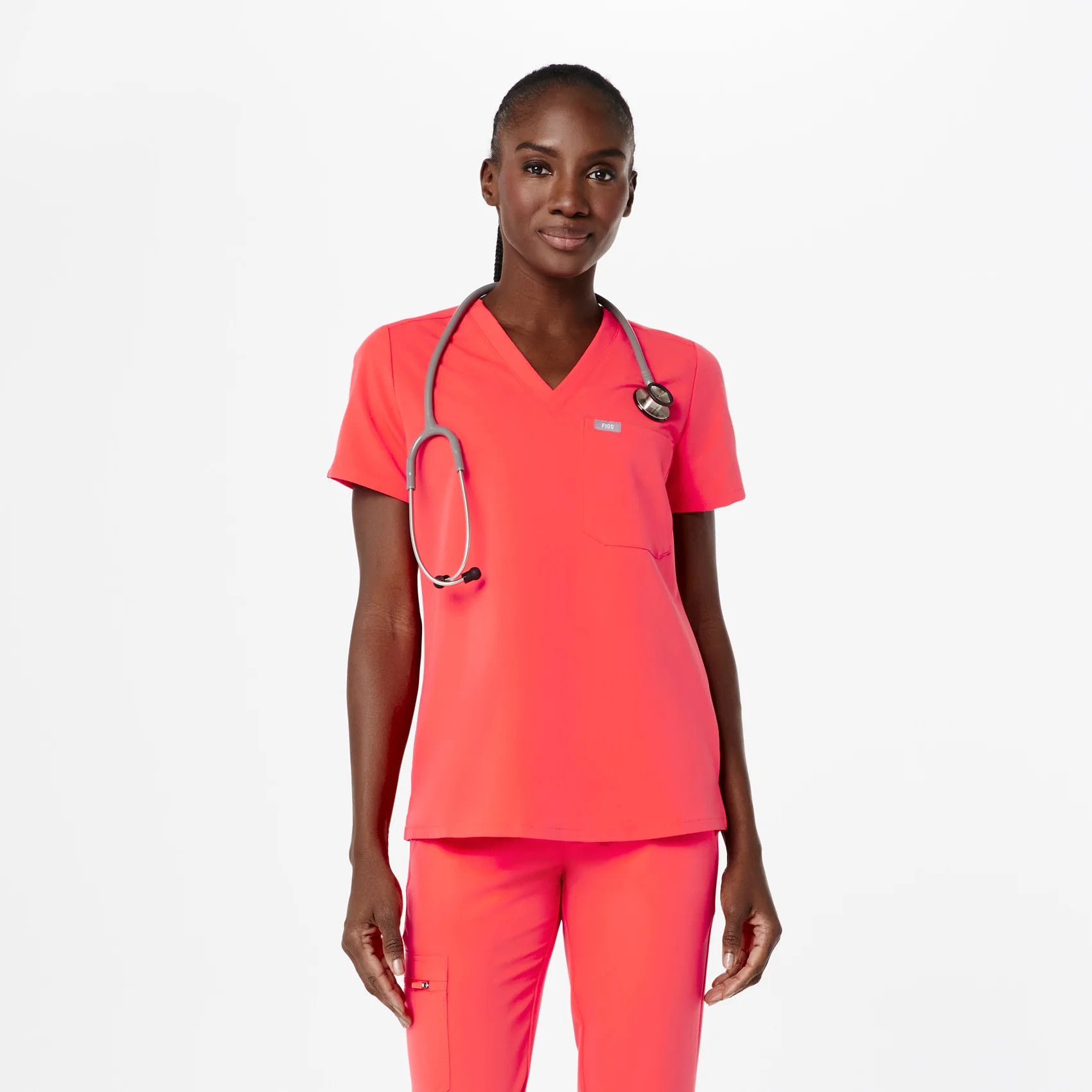 Women's Catarina One-Pocket Scrub Top™ - Fiery Coral · FIGS | FIGS