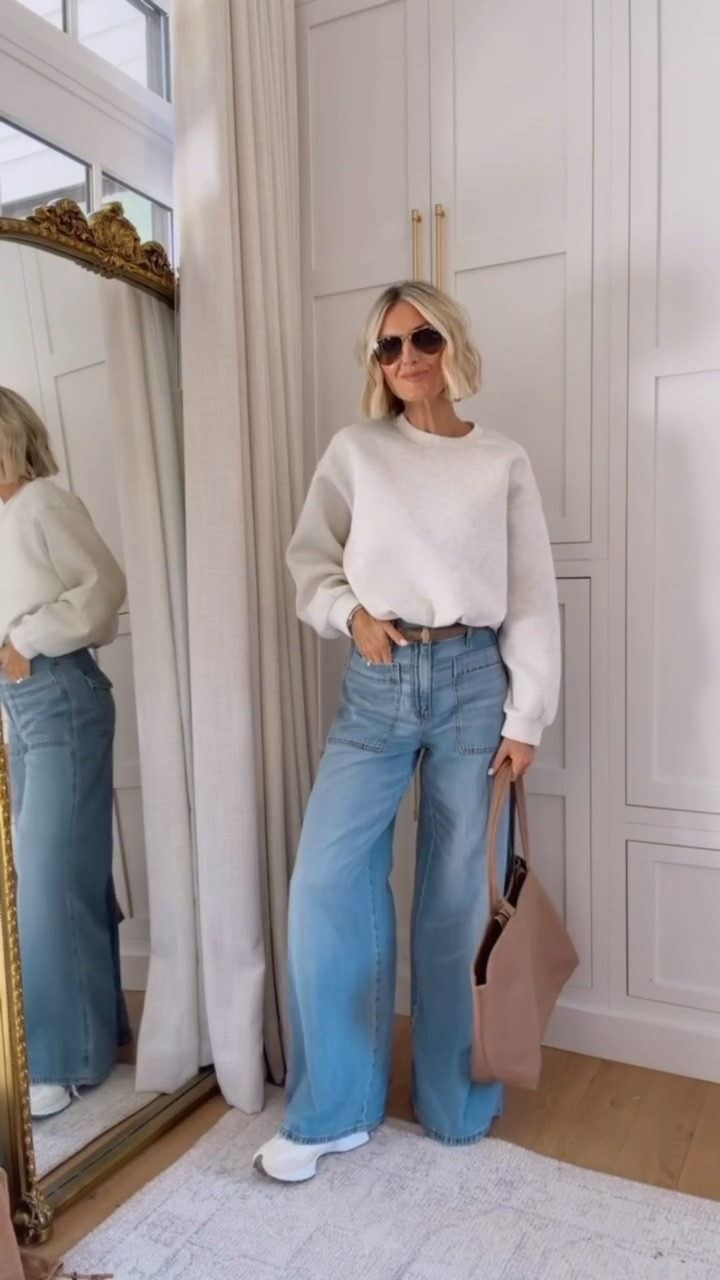 These jeans really do feel like sweatpants, so I dressed them down a little here! Super comfortable, but you still look really put together! This sweatshirt is also on sale! Wearing S/2!

Loverly Grey, Old Navy, wide leg jeans, fall outfit, fall looks, Target, travel outfit

#LTKSeasonal