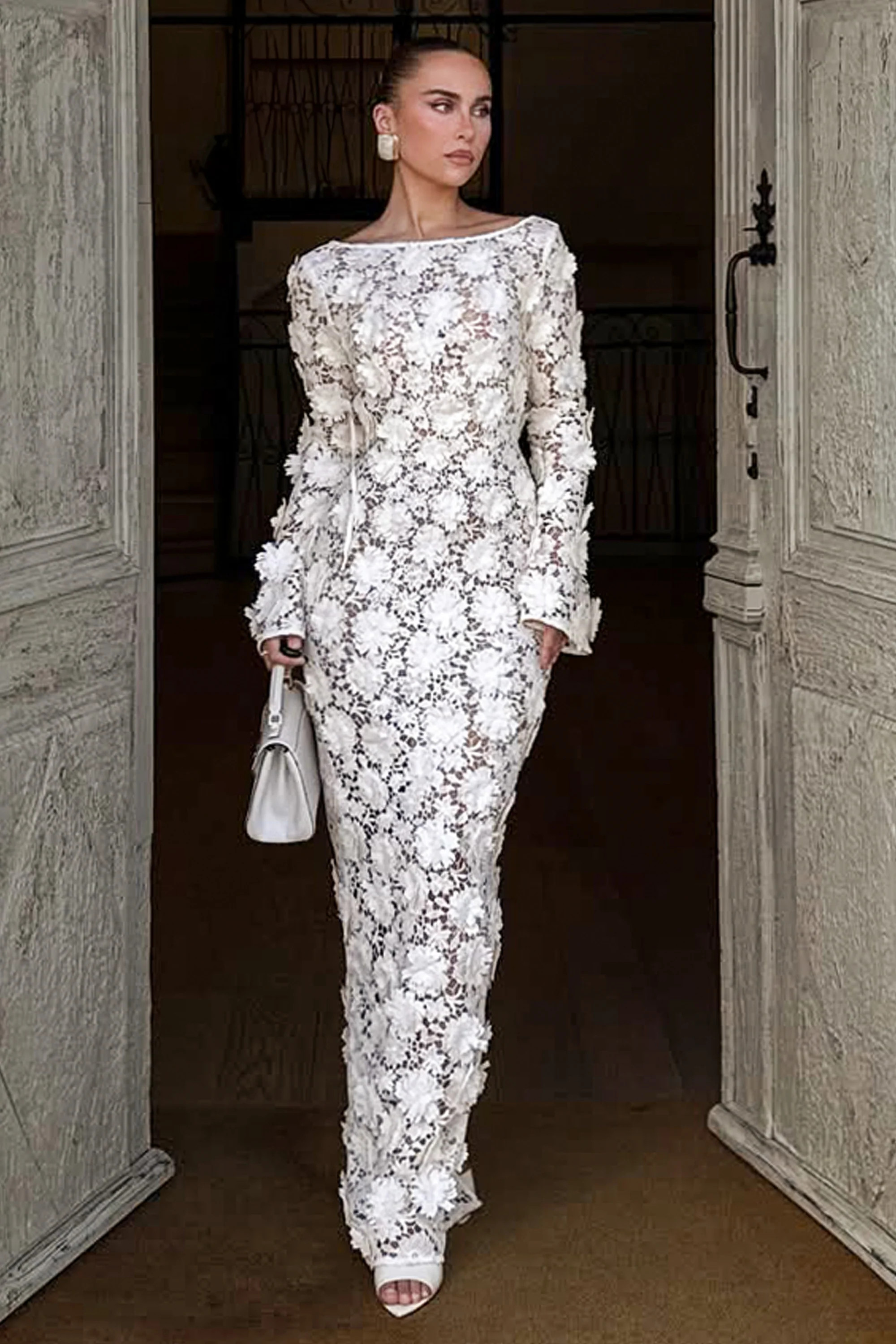 Viper | Cream Lace Long-Sleeve Maxi Dress | Club L London