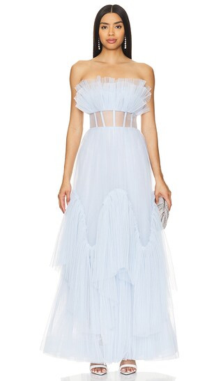 Long Corset Evening Dress in Xenon Blue | Powder Blue Dress | Blue Tulle Dress | Blue Gown | Revolve Clothing (Global)
