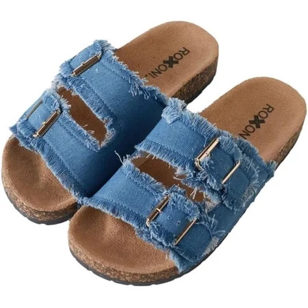Roxoni Women's Comfort Flat Sandals Double Buckle Adjustable Straps Flat Slides Footbed Suede | Walmart (US)