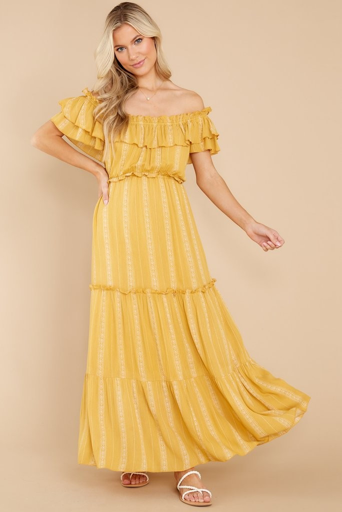 When You Land Mustard Yellow Print Maxi Dress | Red Dress 