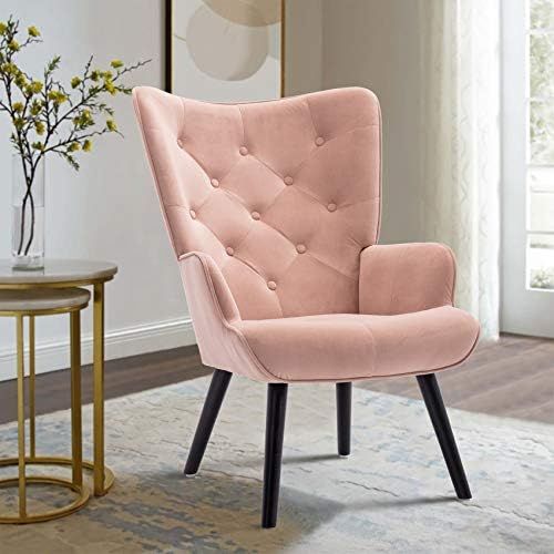 Dolonm Velvet Accent Chair Modern Tufted Button Wingback Vanity Chair with Arms Upholstered Tall ... | Amazon (US)