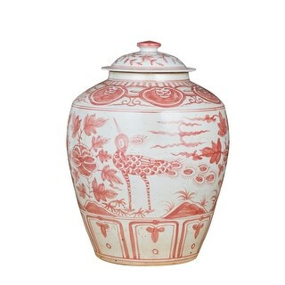 Coral Red Ginger Jar Bird Motif Small | Bed Bath & Beyond