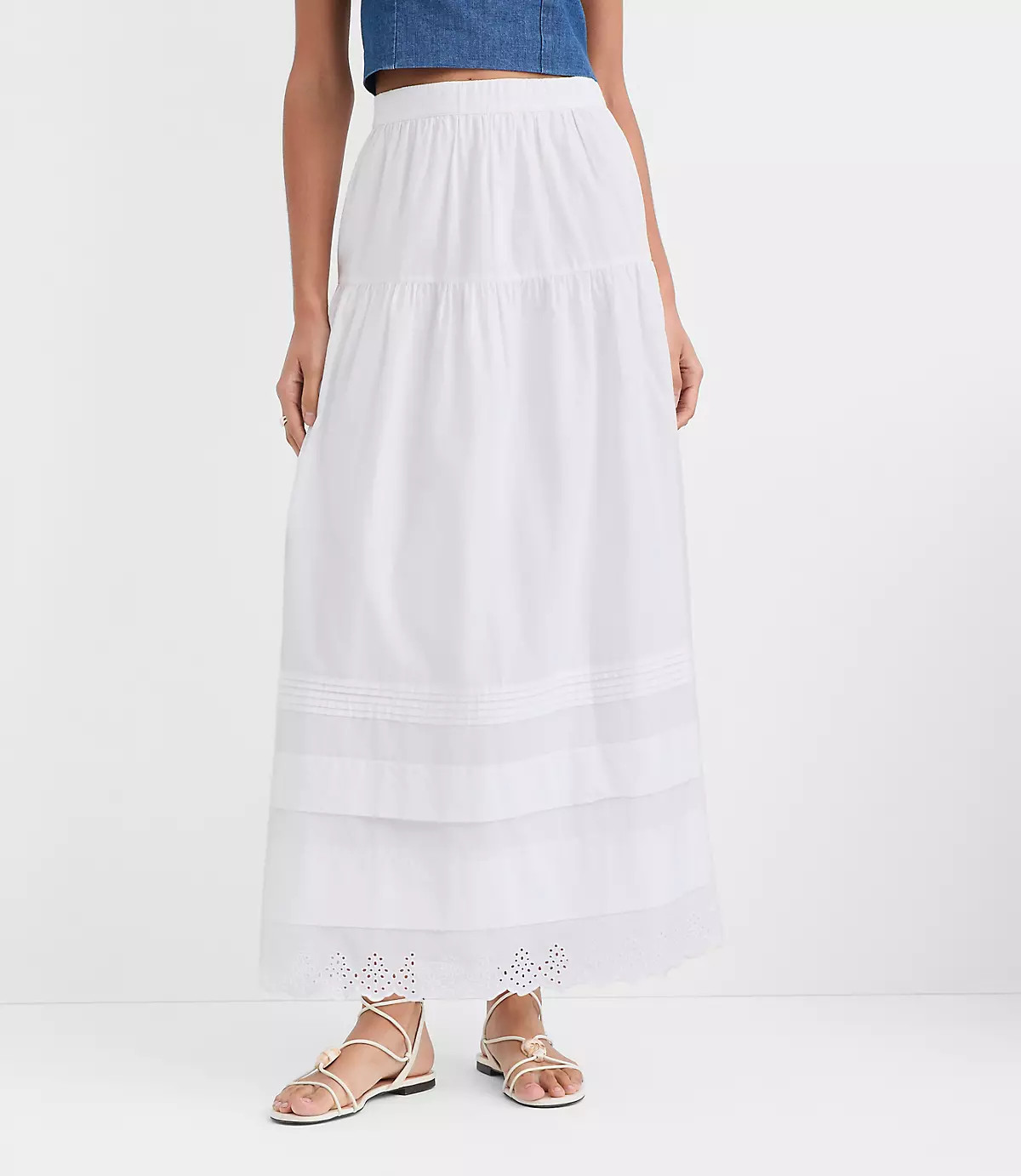 Scalloped Eyelet Pintucked Maxi Skirt | LOFT