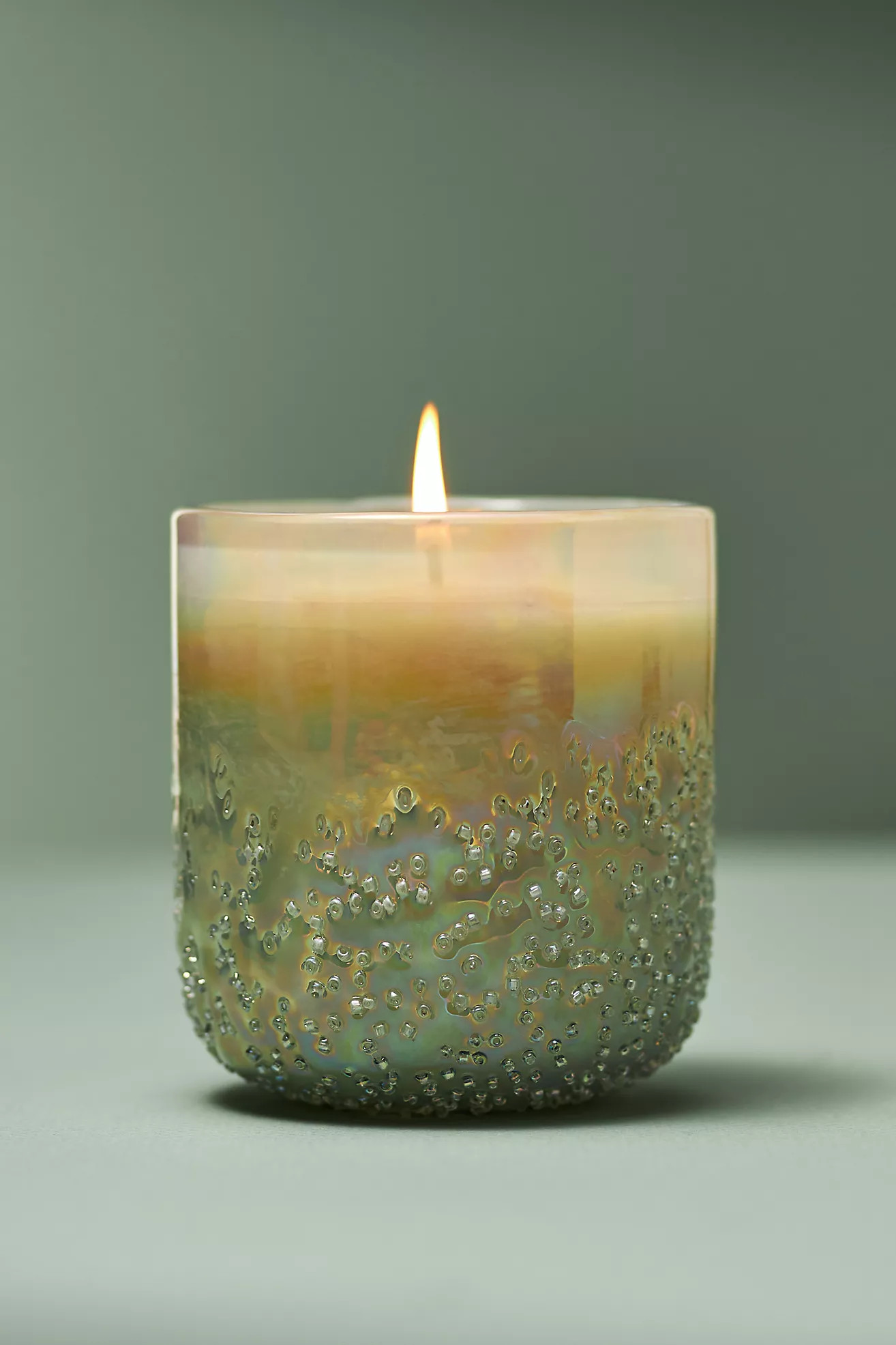 Elea Woody Mahogany Sage & Coconut Beaded Glass Candle | Anthropologie (US)