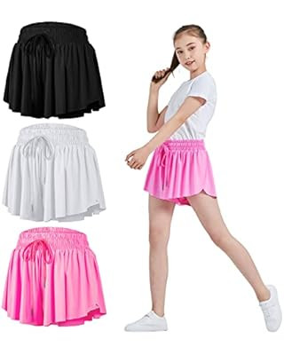 3 Pack Girls Flowy Shorts with Spandex Liner 2-in-1 Youth Butterfly Skirts for Fitness, Running, ... | Amazon (US)