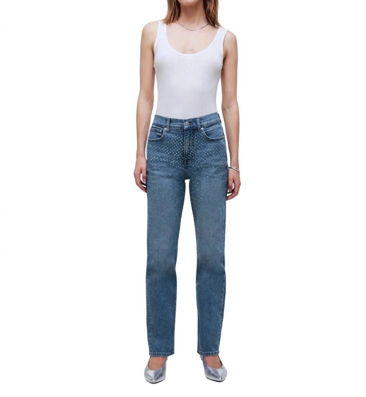 The '90S Straight Jean With Rhinestones In Blue | Shop Simon
