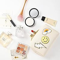 WALONER Preppy Patch Makeup Bag Leather Cosmetic Bag Small Makeup Pouch, Portable Waterproof Trav... | Amazon (US)