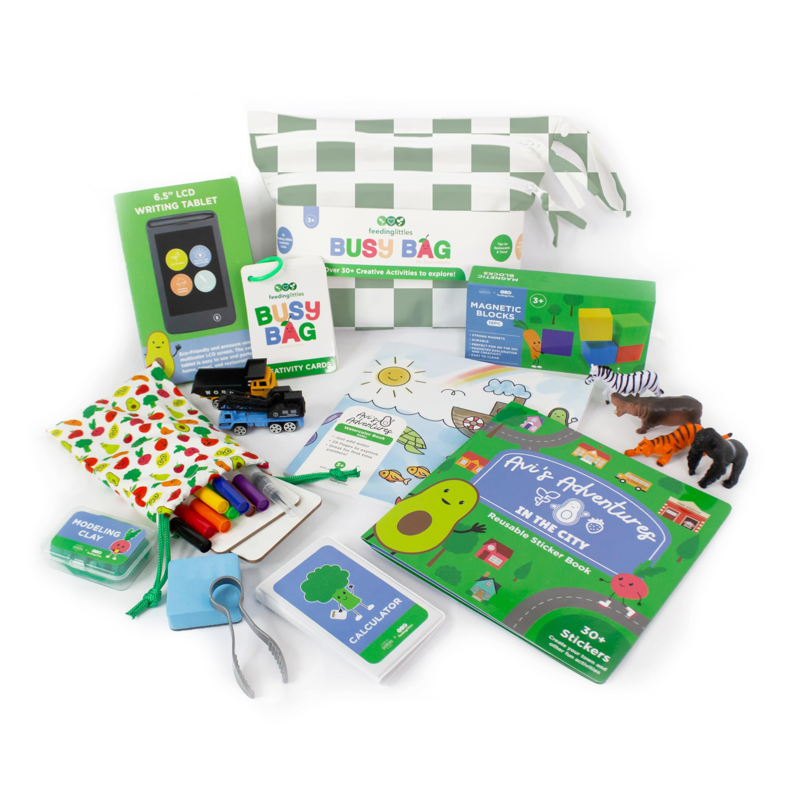 Feeding Littles Busy Bag by BapronBaby (Sage Checkerboard) - Toddler Travel Activity Kit for Inde... | Amazon (US)