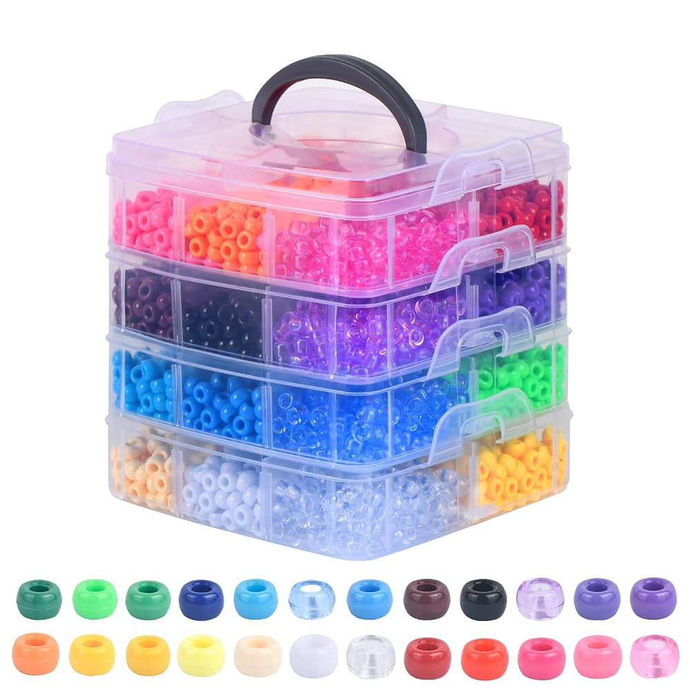 Simetufy 4200Pcs Pony Beads, 24 Colors Beads for Bracelets Making, Pony Beads Bulk for Hair Beads... | Amazon (US)