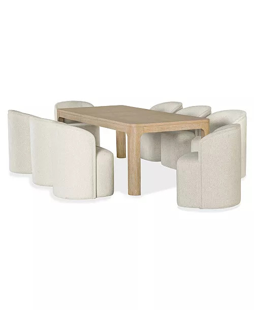Marcel 9-Pc. Wood Rectangular Table and Upholstered Barrel Side Chairs Dining Set - Macy's | Macy's