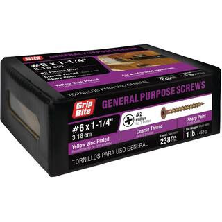 #6 x 1-1/4 in. Philips Bugle-Head Coarse Thread Gold Screws (1 lb./Pack) | The Home Depot