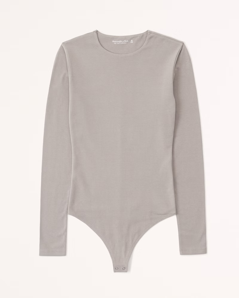 Long-Sleeve Cotton Seamless Fabric Crewneck Bodysuit | Abercrombie & Fitch (US)