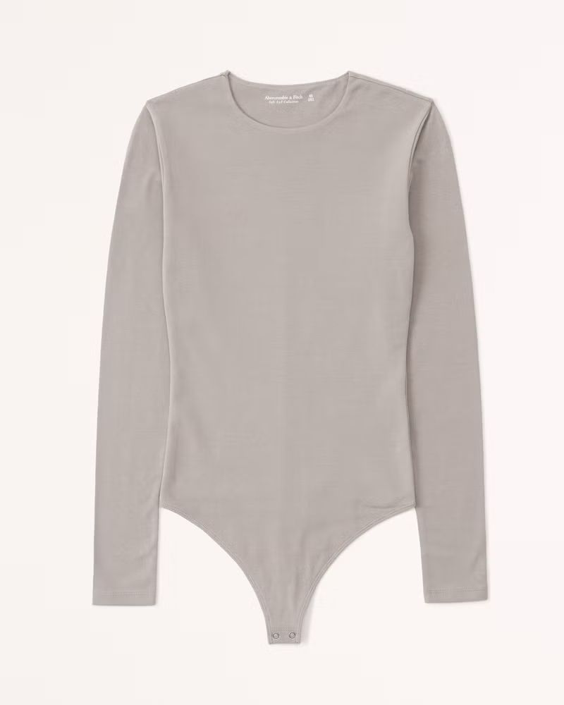 Abercrombie & Fitch Women's Long-Sleeve Cotton Seamless Fabric Crewneck Bodysuit in Taupe - Size XS | Abercrombie & Fitch (US)