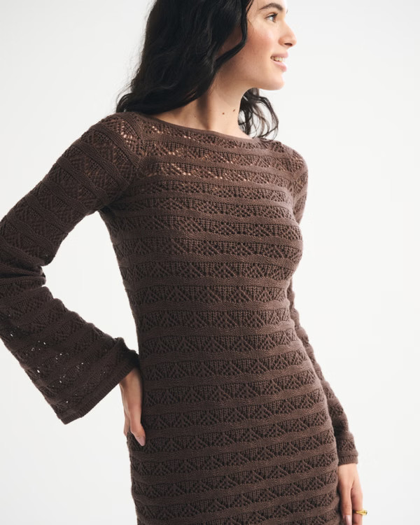 Long-Sleeve Crochet-Style Mini Dress | Abercrombie & Fitch (US)