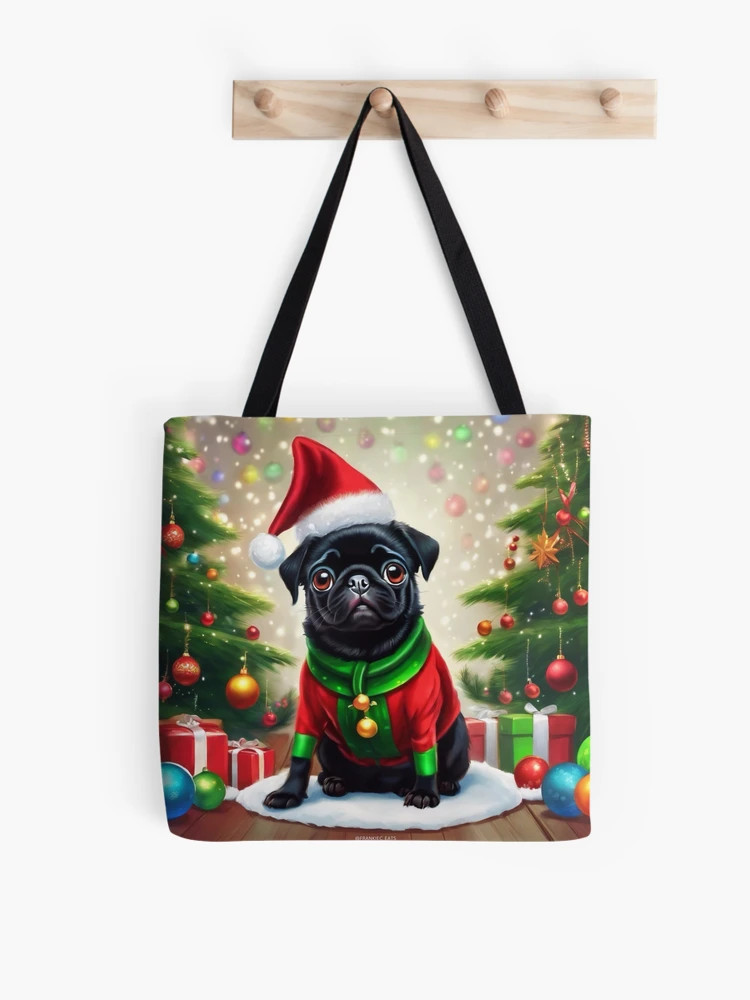 Christmas Black Pug Tote Bag | Redbubble (US)