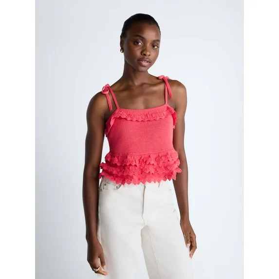 Scoop Women's Tie Ruffle Sweater Tank, Sizes XS-XXL | Walmart (US)