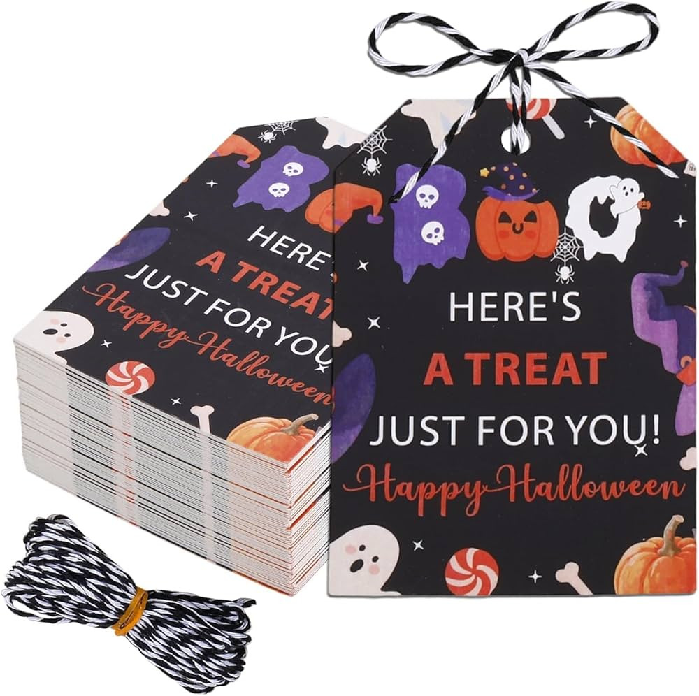 Happy Halloween Tags, 80Pcs Halloween Paper Gift Tags with String, Hallow-eens Boo Basket Tag for... | Amazon (US)