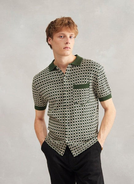 Casa Picante Knit | Green Jacquard | Percival Menswear