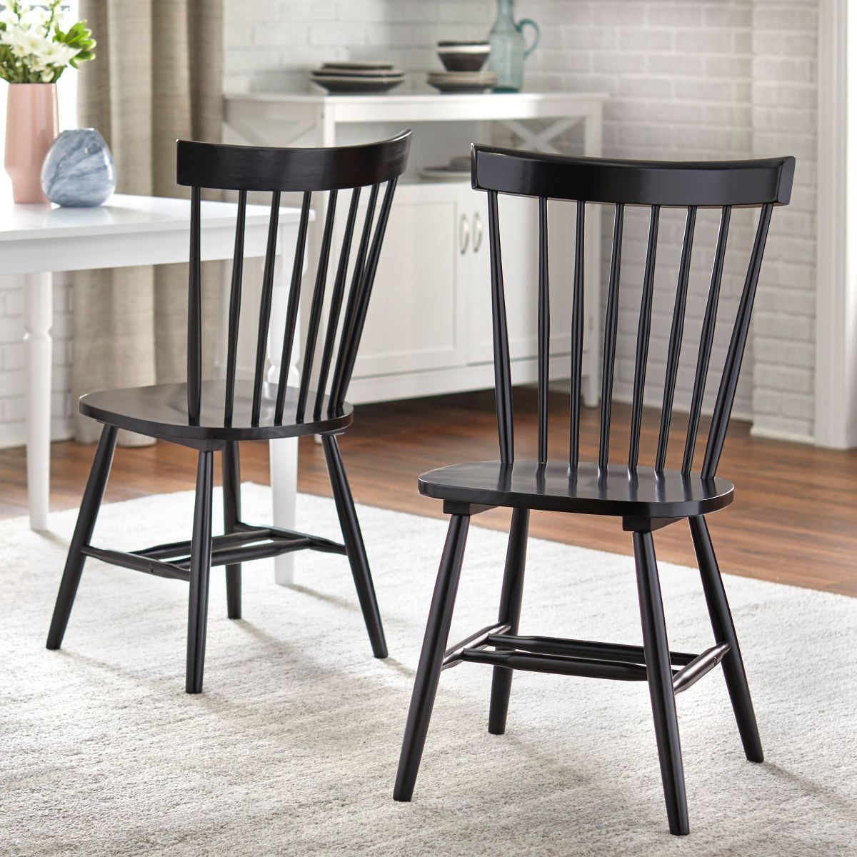 Set of 2 Venice High Back Contemporary Windsor Dining Chairs Black - Buylateral | Target