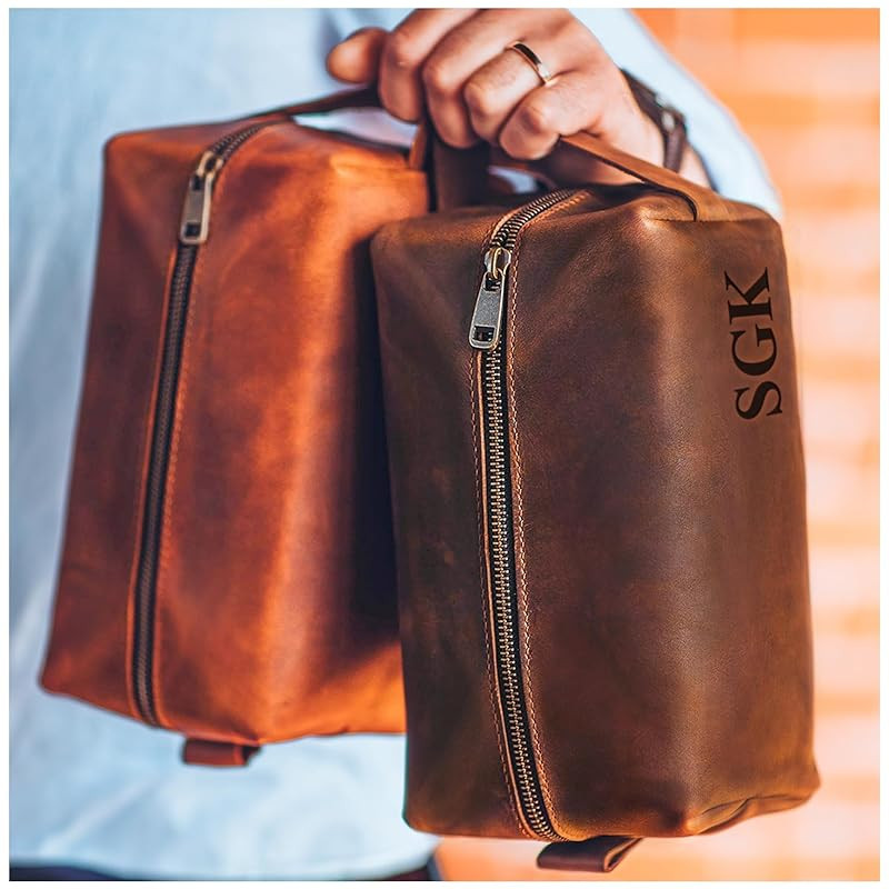 100% Genuine Leather Toiletry Bag Engraved Name or Initials – Crafted in USA – Personalized T... | Amazon (US)