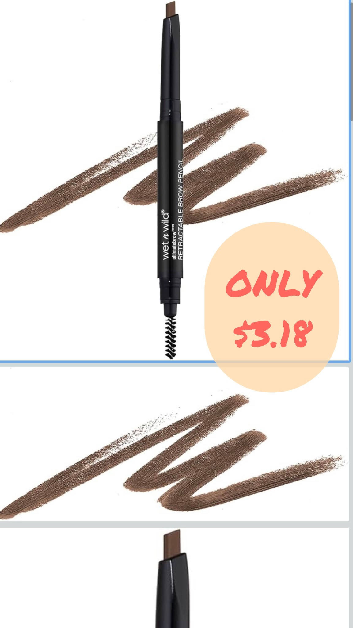 $3.18 Wet n Wild Eyebrow Pencil 
Best Pencil + Affordable 🤎✨
Retractable/ Dual sided brow brush /fine tip/angled for stroke like color 

#LTKSaleAlert #LTKBeauty #LTKgrwm