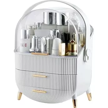 Massy Egg Shape(Oval) Makeup Storage Box, Countertop Portable Vanity Cosmetics Organizer Preppy