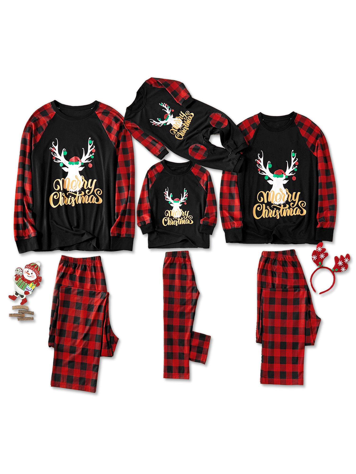 PatPat Merry Christmas Letter Antler Print Plaid Splice Matching Pajamas Set for Family,Sizes Bab... | Walmart (US)