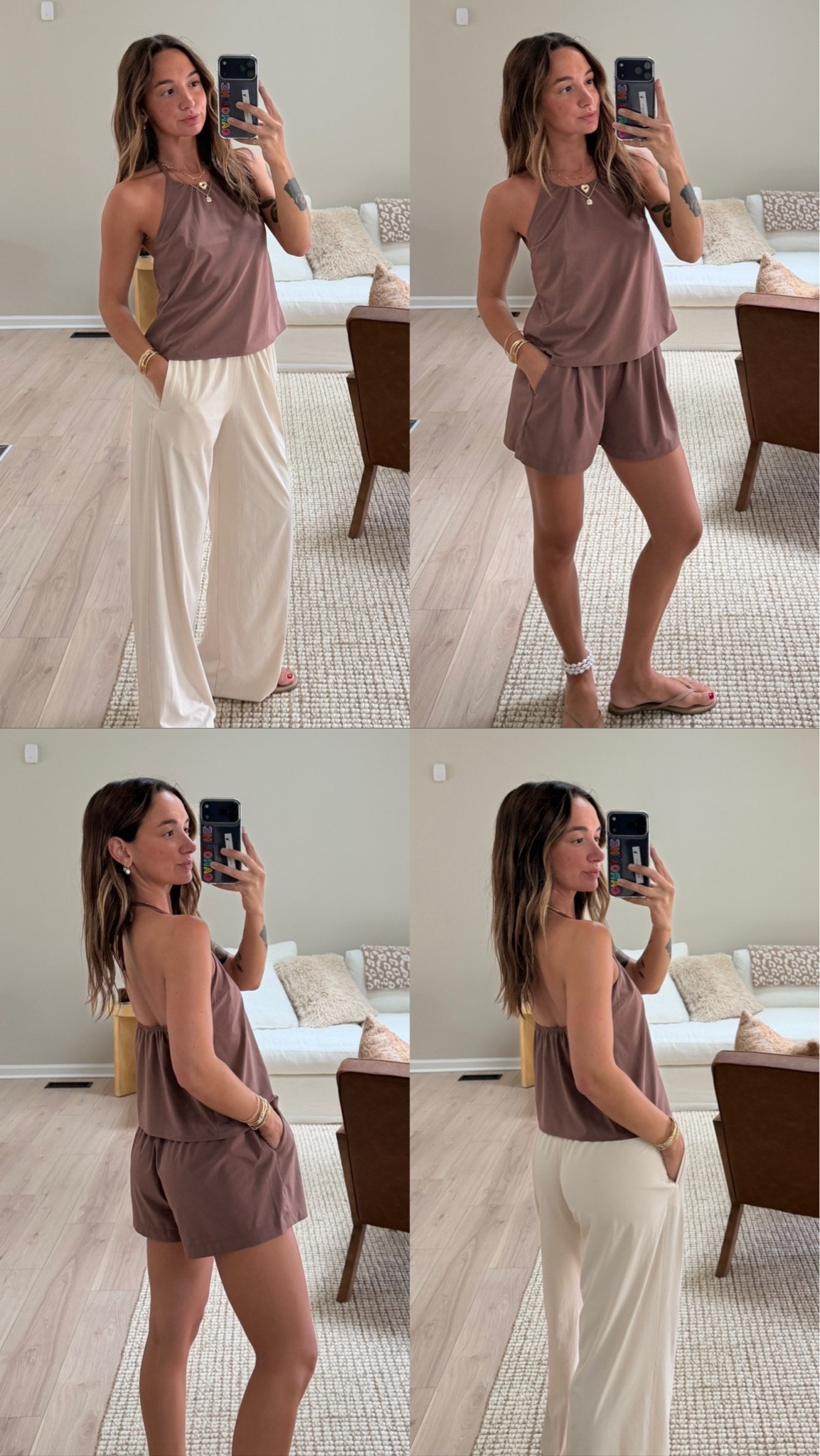 Vuori mix and match for easy summer travel outfits! Sizes below:

Villa Everyday Wideleg Pant: XS SHORT
Villa Shoreline Halter Top: XS
Villa Short: XS

#vuoripartner @Vuori US