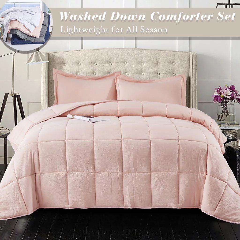 All Season Pink 3 Piece Twin Size Down Alternative Comforter Set with Corner Tabs | Walmart (US)