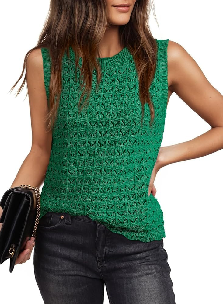 Dokotoo Sleeveless Sweater Tops for Women 2026 Crochet Tank Top Summer Clothes Beach Vacation Out... | Amazon (US)
