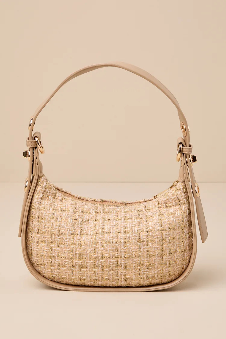 Distinctly Poised Beige Tweed Lurex Shoulder Bag | Lulus