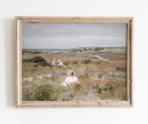 Ladies in a Flower Field | Vintage Floral Landscape Art | Feminine Oil Painting | Cheery Art | Di... | Etsy (US)