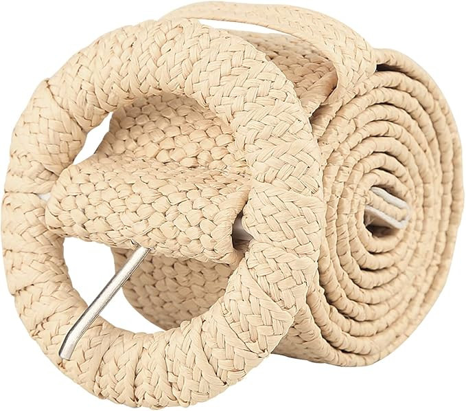 Women Woven Rattan Wide Stretch Straw Belt | Amazon (US)