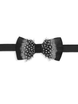 North Wind Rooster Feather, Pheasant Feather, Guinea Feather & Satin Bow Tie | Saks Fifth Avenue