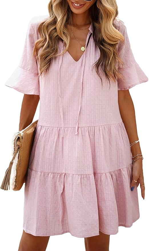 GOSOPIN Women Leopard Tunic Dress V Neck Floral Swing Shift Dresses | Amazon (US)