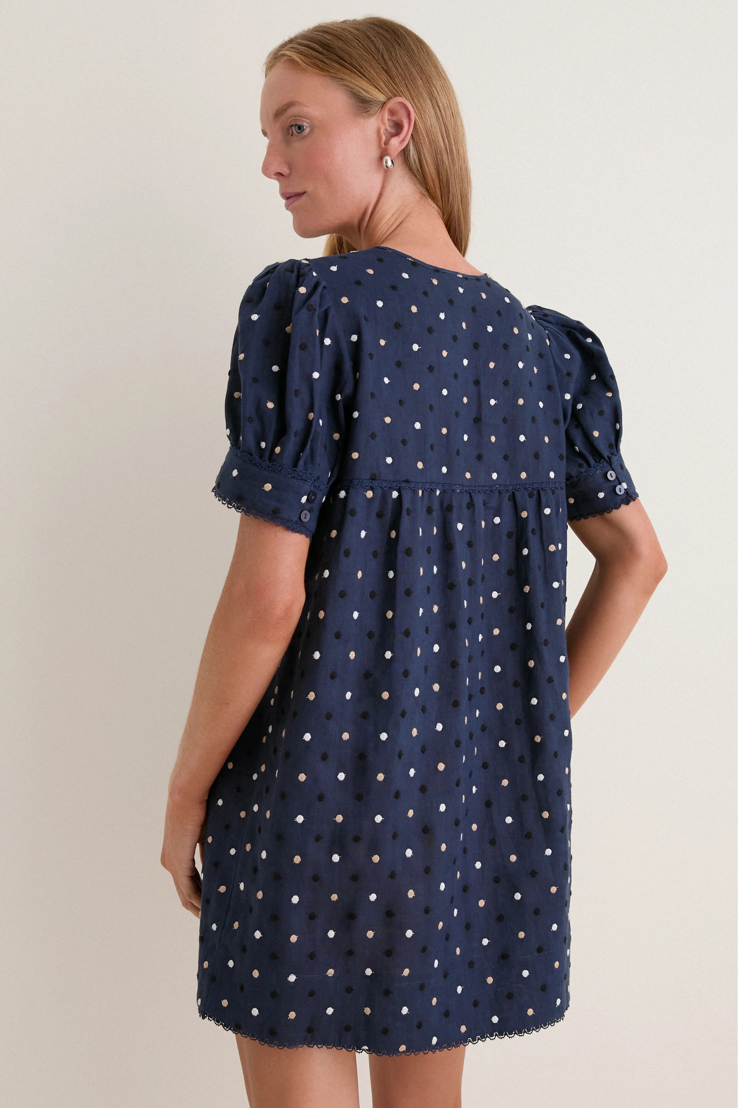 Navy Embroidered Dot Linen Bridget Dress | Tuckernuck (US)