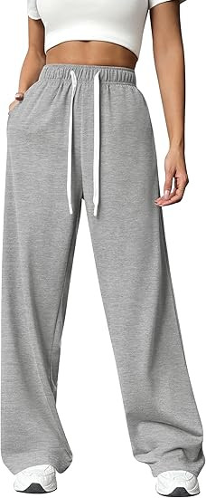 PINSPARK Wide Leg Sweat Pants for Womens High Waisted Baggy Sweatpants Casual Drawstring Workout ... | Amazon (US)