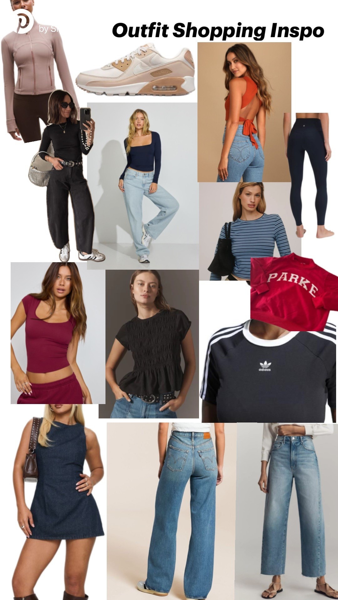 This is my current “look book” inspo for what I want to shop for in my closet! Baggy jeans, athletic wear, basic tops, and a denim dress. #LTKSpringSale 

#LTKootd #LTKSeasonal