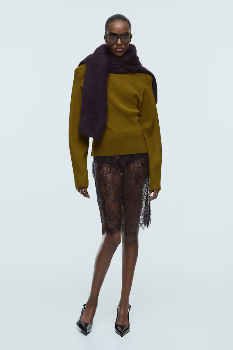 H & M - Rib-knit shoulder-pad top - Green | H&M (UK, MY, IN, SG, PH, TW, HK)