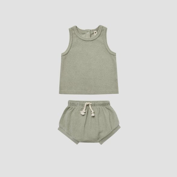 Q by Quincy Mae Baby Retro Terry Top & Bottom Set - Sage Green | Target