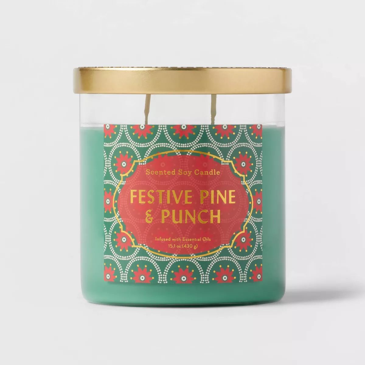15.1oz Lidded Glass Jar 2-Wick Candle Festive Pine & Punch - Opalhouse™ | Target