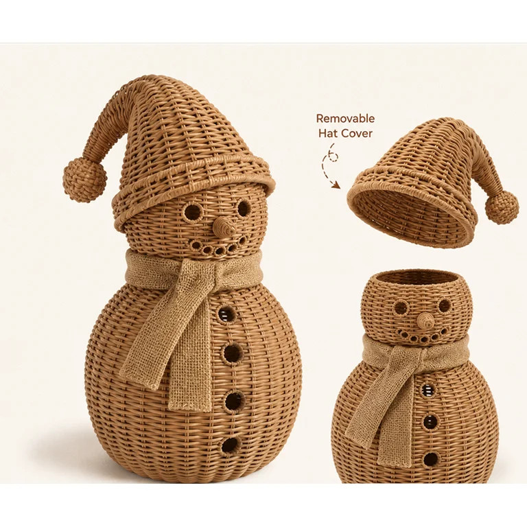 Offaod Woven Christmas Snowman Ornament, Wicker Snowman\u2011Shaped Natural Rattan Tabletop Decor... | Walmart (US)