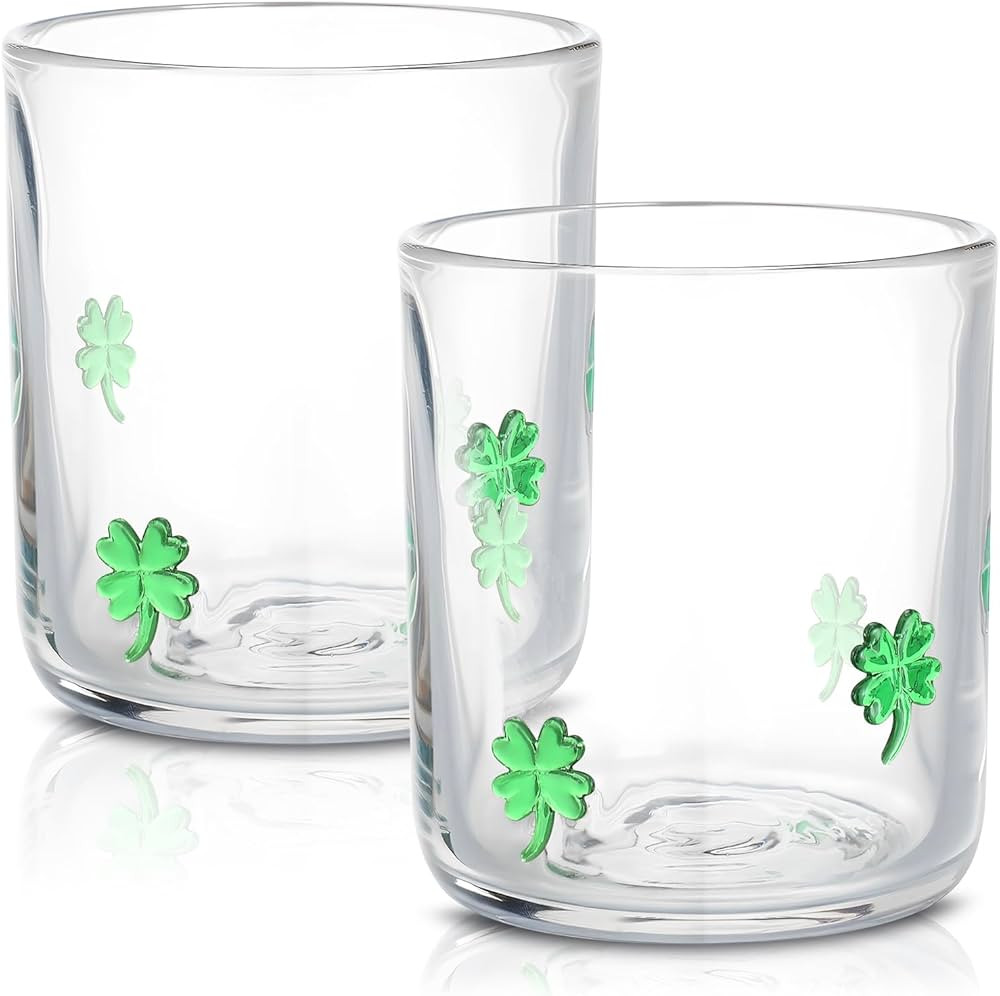 2 Pcs St. Patrick's Day Icon Juice Glasses, 14oz Green Shamrocks Stemless Wine Glasses Lucky Four... | Amazon (US)