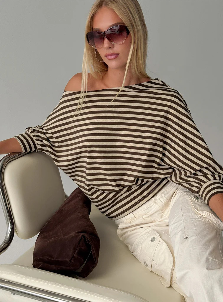 Keyes 3/4 Sleeve Off Shoulder Top Multi Stripe | Princess Polly US