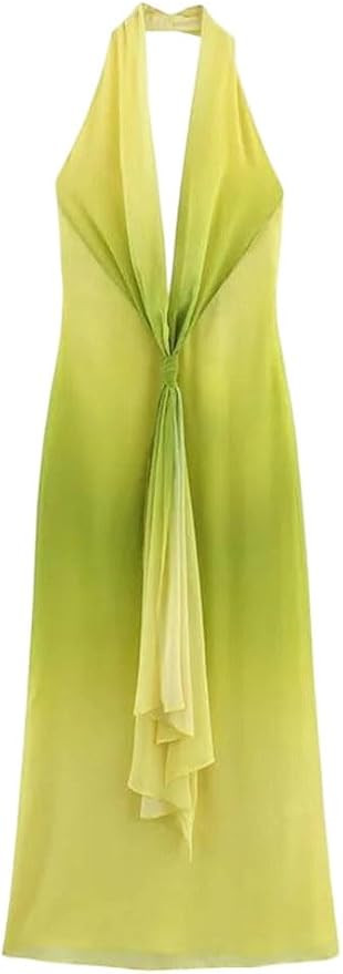Women's Summer Sexy Floral Print Solid Chiffon Deep V Neck Sleeveless Backless Casual Beach Dress | Amazon (US)