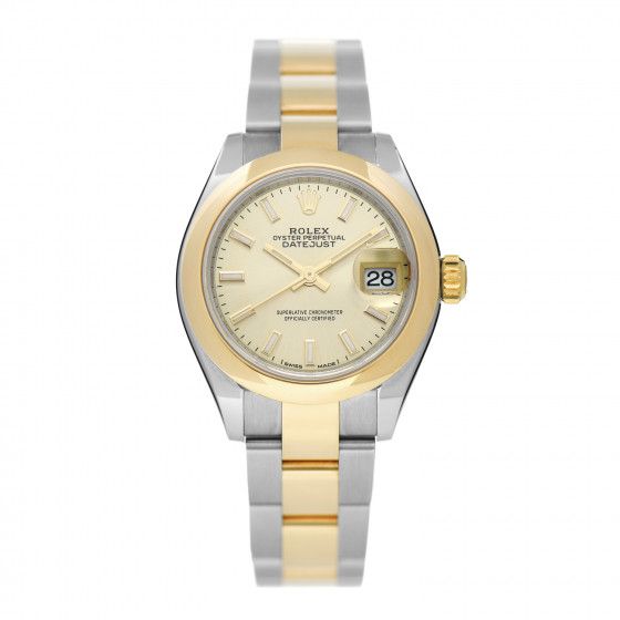 ROLEX Stainless Steel 18K Yellow Gold 28mm Oyster Perpetual Datejust Watch Champagne | Fashionphile