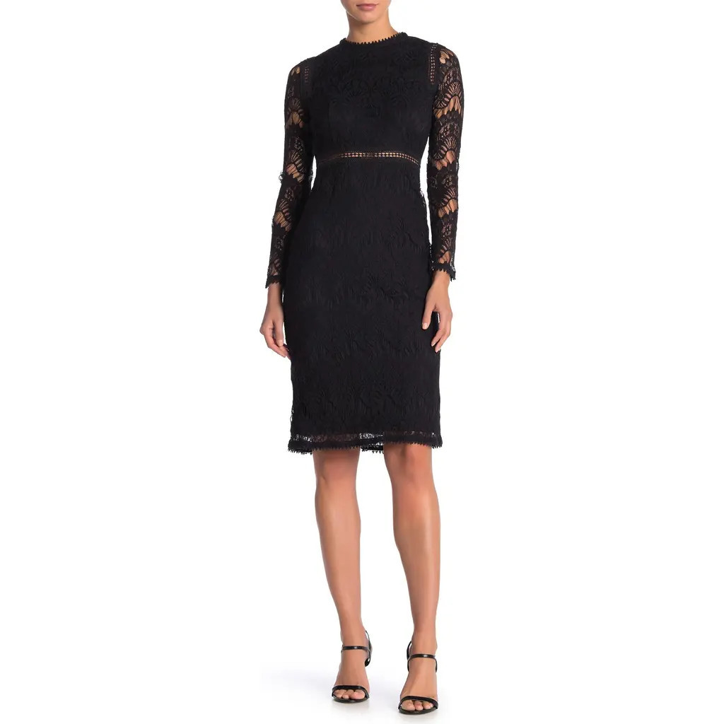 Love By Design Lace Long Sleeve Midi Dress in Jet Black at Nordstrom Rack, Size Medium | Nordstrom Rack
