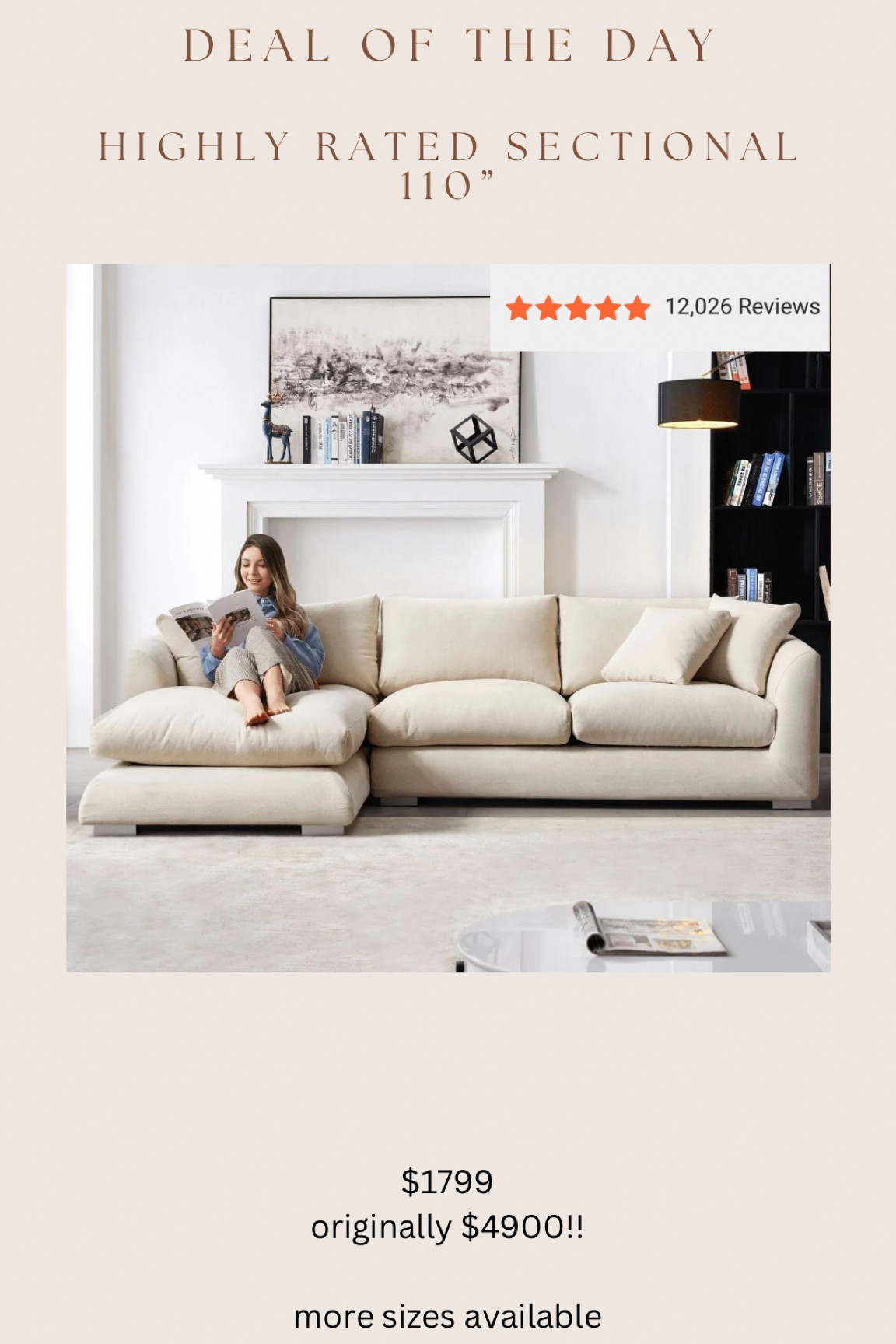 Omg!! One of the best reviewed cloud inspired sectionals is over $3000 off right now!!! Price shown is for 110”, but it comes in more sizes!! Has removable & washable covers too 🙌🏻
